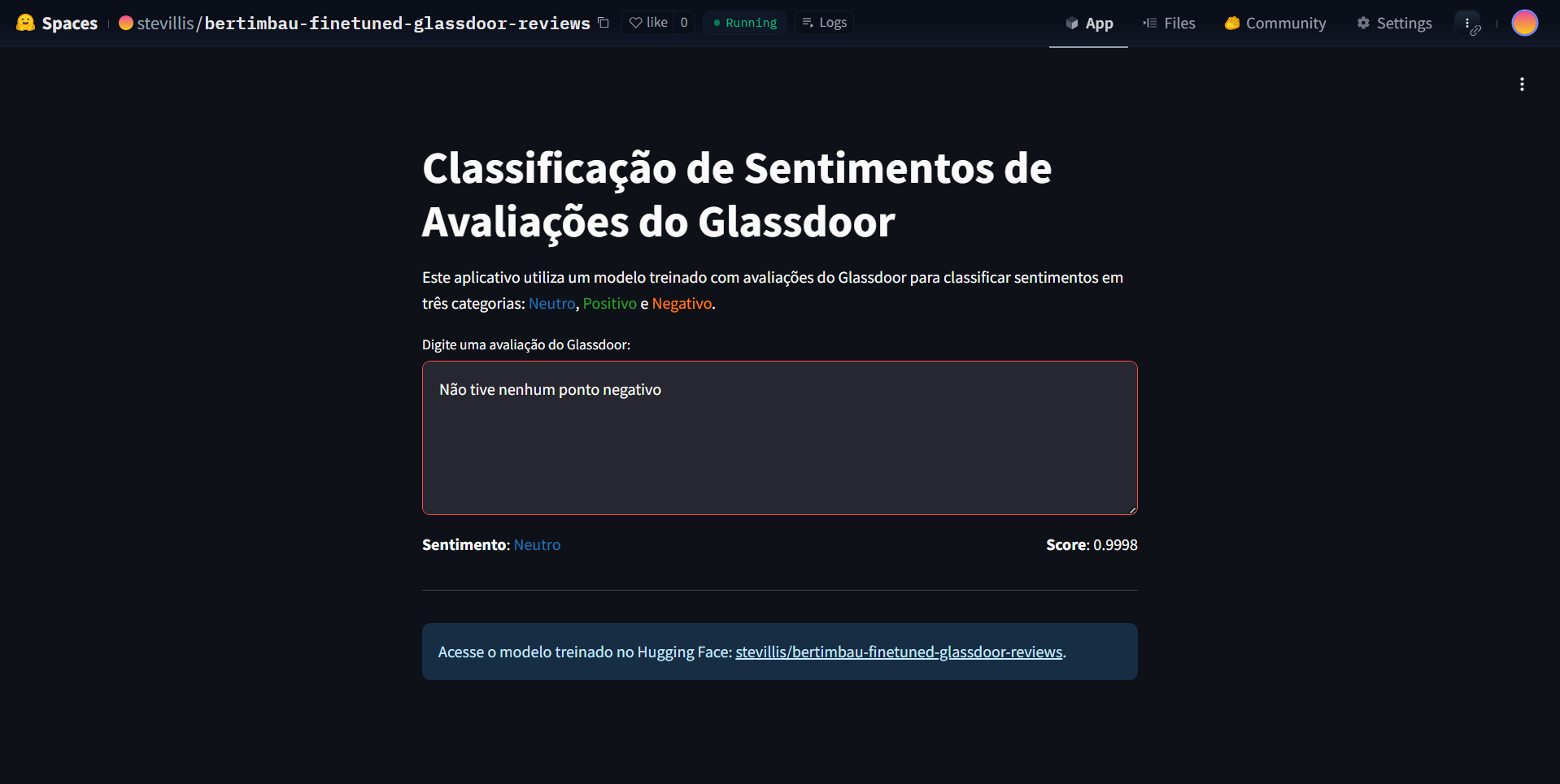 Predição do modelo - sentimento neutro
